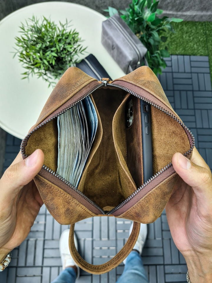 VİSSO 502 Hakiki Deri İsme Özel FINDIK MATRİX Deri Çanta & El Çantası