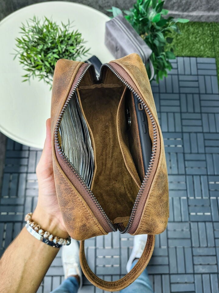 VİSSO 502 Hakiki Deri İsme Özel FINDIK MATRİX Deri Çanta & El Çantası