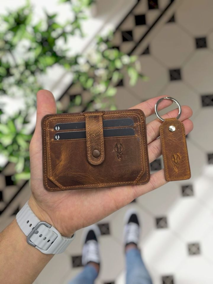 VİSSO 653 Kartlık + Anahtarlık Hakiki Deri ÇANTA İSME ÖZEL Kağıt Para Bölmeli Kimlik Kart Gözlü FINDIK MATRİX- AÇIK KAHVERENK Deri ERKEK VE KADIN  Kredi Kartlık Cüzdan