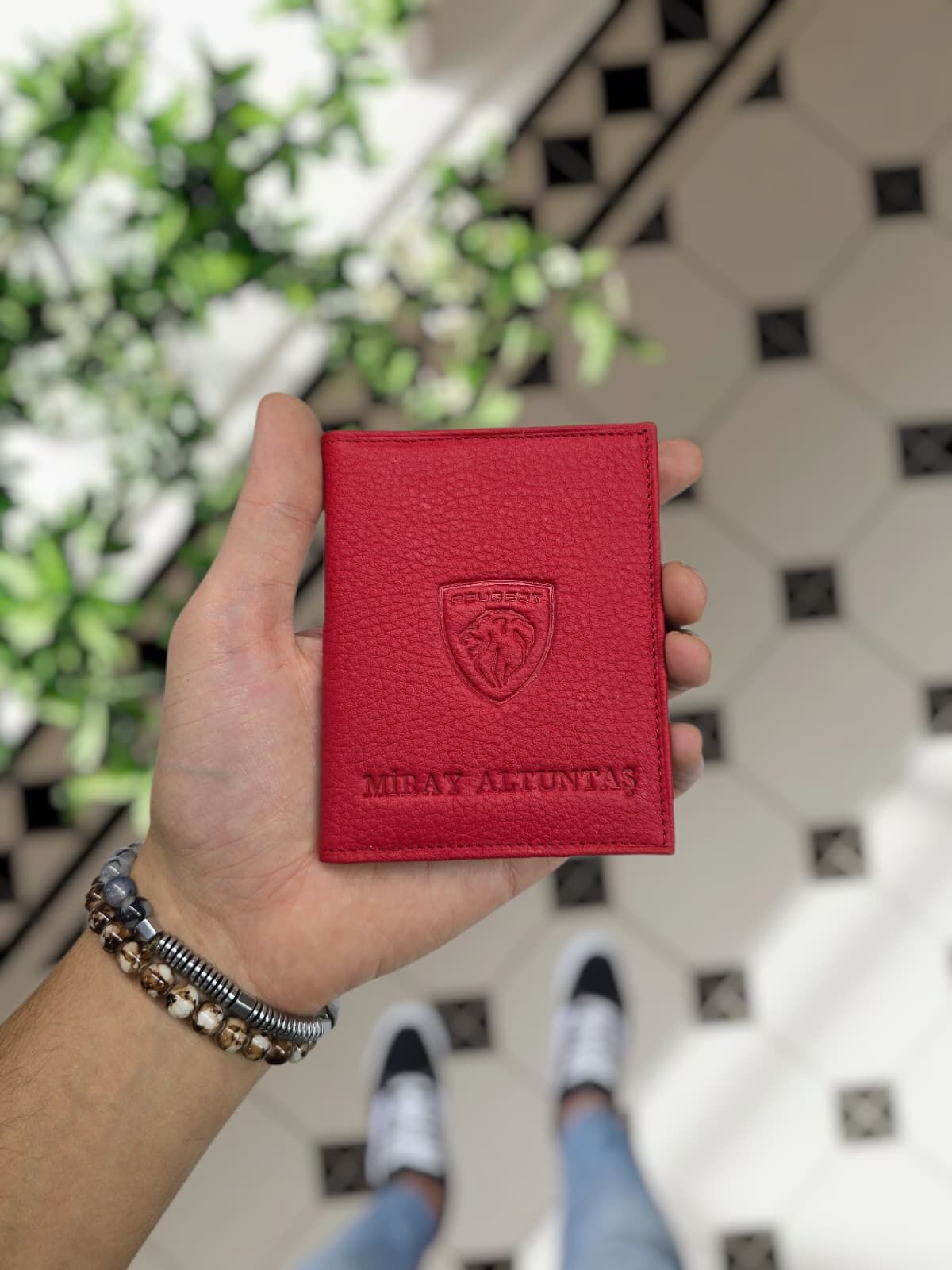 Peugeot VİSSO 1904 Hakiki Deri Araç Ruhsat Kılıfı İsme Özel Çanta Erkek Kadın Modeli PEUGEOT Kırmızı