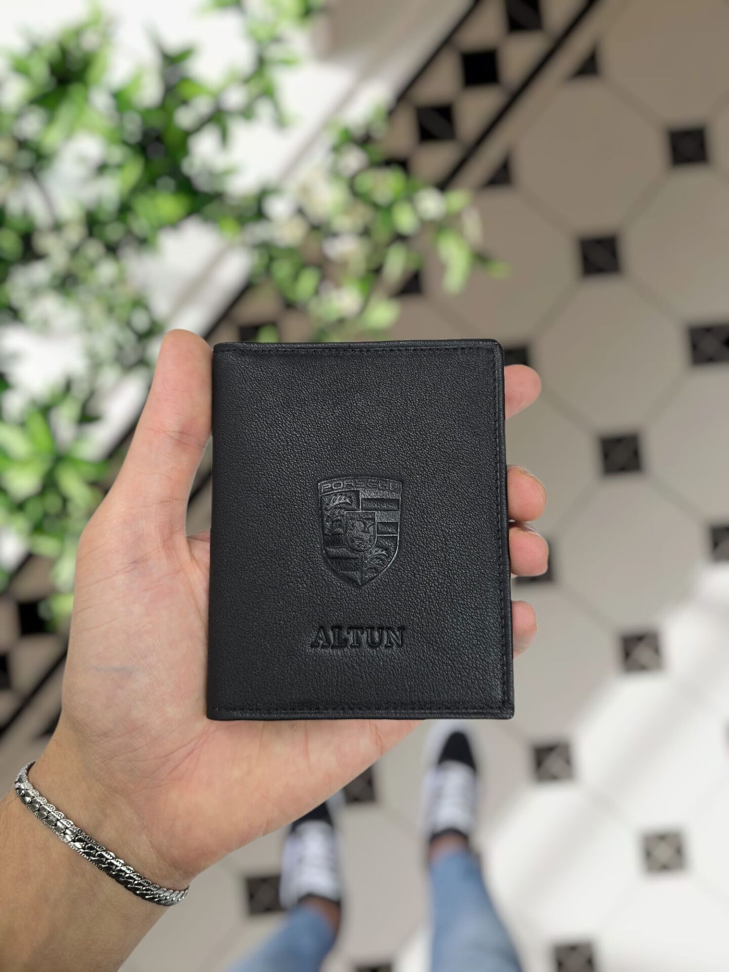 Porshe VİSSO 1904 Hakiki Deri Araç Ruhsat Kılıfı İsme Özel Çanta Erkek Kadın Modeli PORSE Siyah