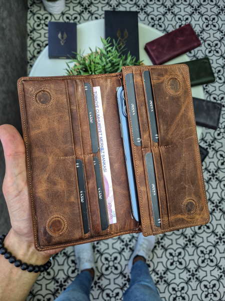 VİSSO 902 + Deri Telefon Kılıfı Hakiki Deri El Geçmeli Kordonlu Kişiye Özel Telefon Hazneli Cüzdan El Çantası Fındık Matrix