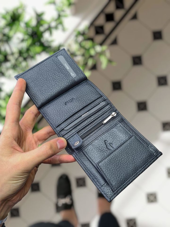 VİSSO 111 HAKİKİ DERİ ÇANTA  İSME ÖZEL ÜÇ KİMLİK KART BÖLMELİ  FERMUARLI KADIN ERKEK ÇITIÇITLI CÜZDAN Mıknatıslı Kutuda  SİYAH GUTTY