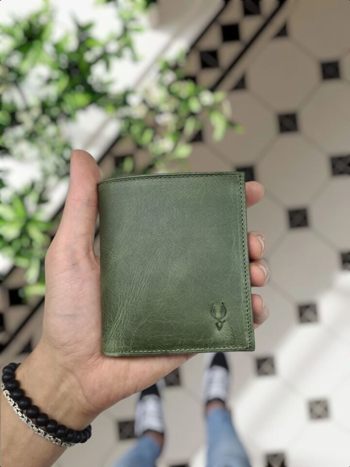 VİSSO 114 HAKİKİ DERİ ÇANTA İSME ÖZEL KADIN ERKEK ÇITIÇITLI FERMUARLI Yeşil Granada CÜZDAN