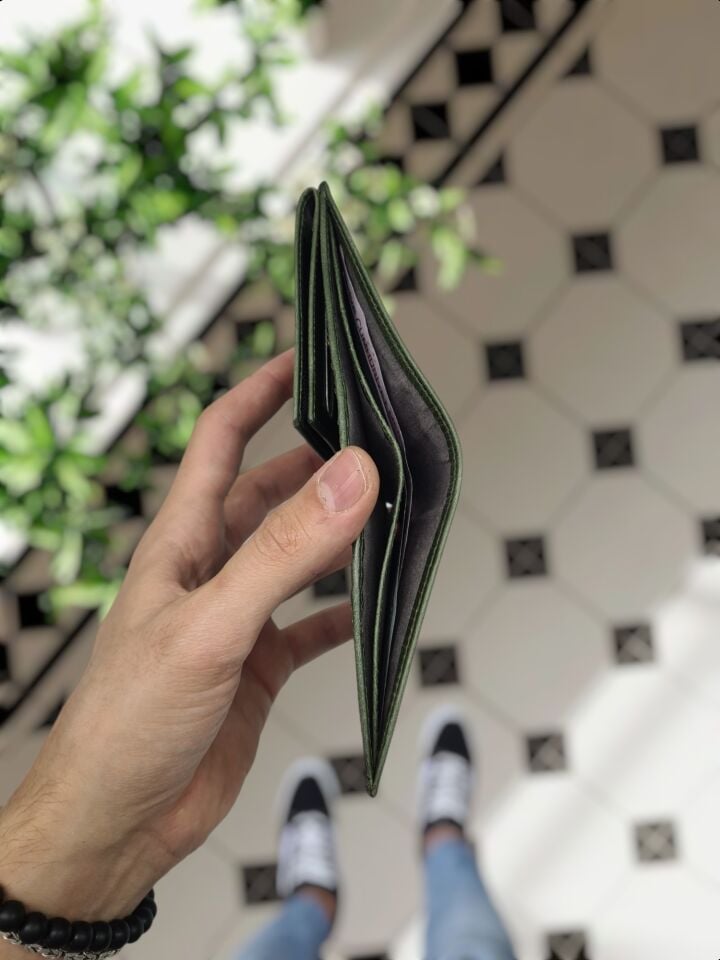 VİSSO 114 HAKİKİ DERİ ÇANTA İSME ÖZEL KADIN ERKEK ÇITIÇITLI FERMUARLI Yeşil Granada CÜZDAN