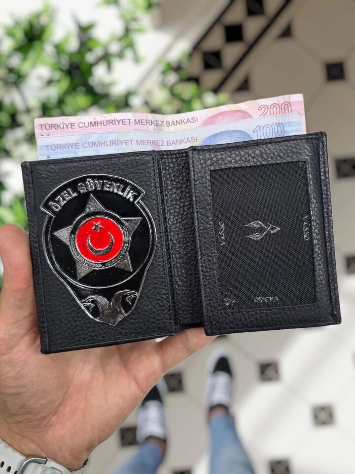 VİSSO 1131 HAKİKİ DERİ İSME ÖZEL Özel Güvenlik ROZETLİ KAĞIT PARA VE KİMLİK BÖLMELİ ERKEK VE KADIN CÜZDAN Deri Çanta