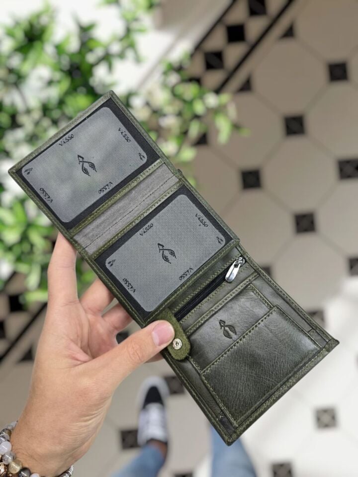 VİSSO 111 CEPLİ HAKİKİ DERİ ÇANTA  İSME ÖZEL BOZUK PARA CEPLİ FERMUARLI ÇITÇITLI KADIN ERKEK CÜZDAN BAY Yeşil Granada TÜRKİYEM LOGO - HARİTA BASKI