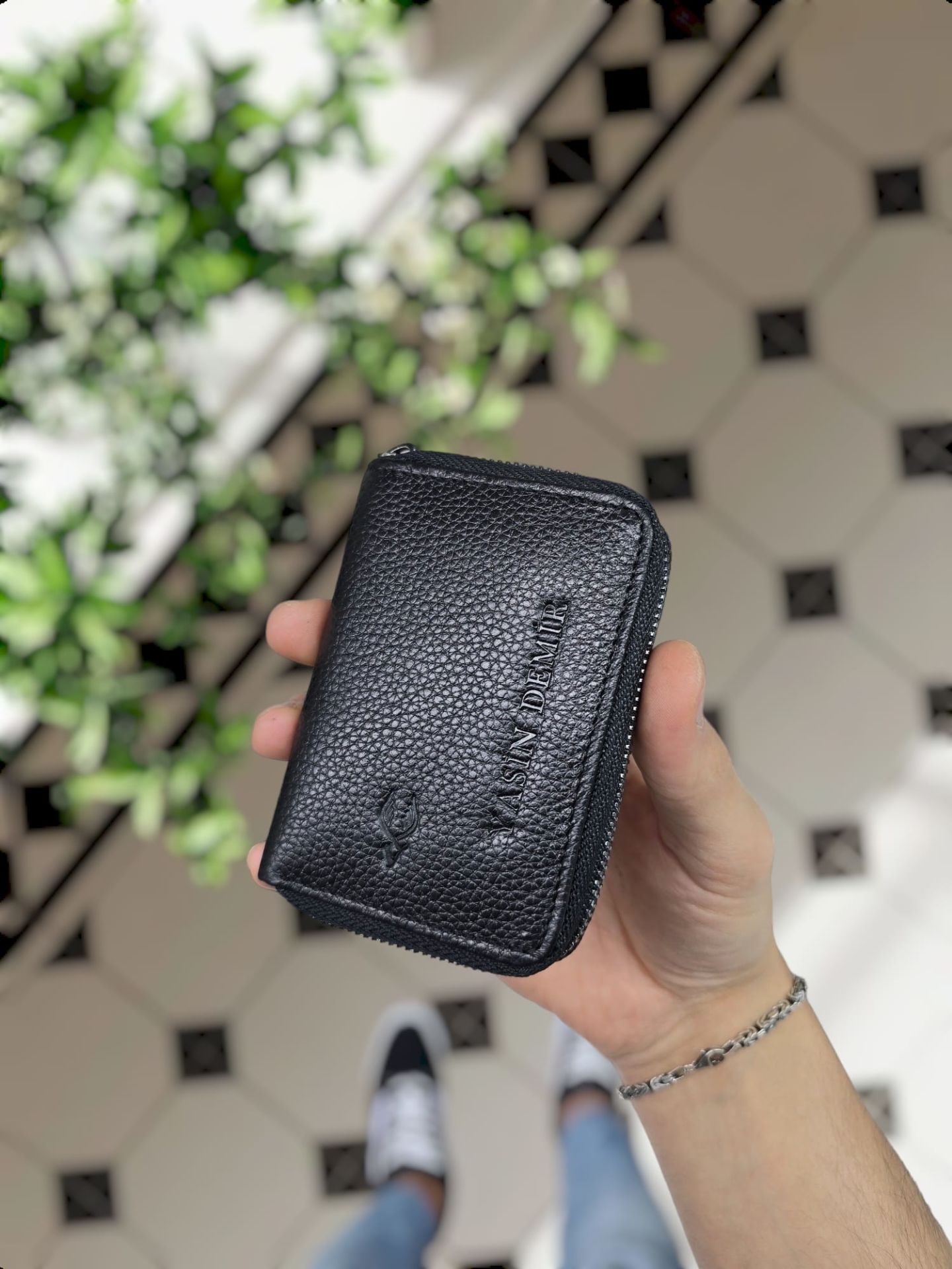 VİSSO 661 GERÇEK DERİ ÇANTA SİYAH GUTTY İSME ÖZEL  ERKEK VE KADIN İÇİN FERMUARLI AKORDİYON-YELPAZE KREDİ KARTLIK MODEL