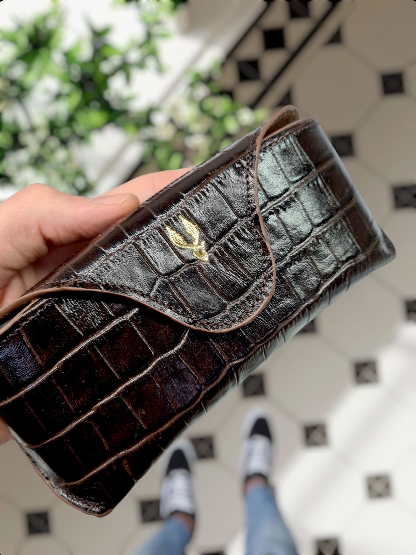 Visso 888 Kişiye Özel İsim Baskılı Hakiki Dana Derisi İçi Kadife Çıtçıtlı Kilit Kapak Hakiki Deri Gözlük Kılıfı - Çanta Unisex Kahve Croco gözlük çanta