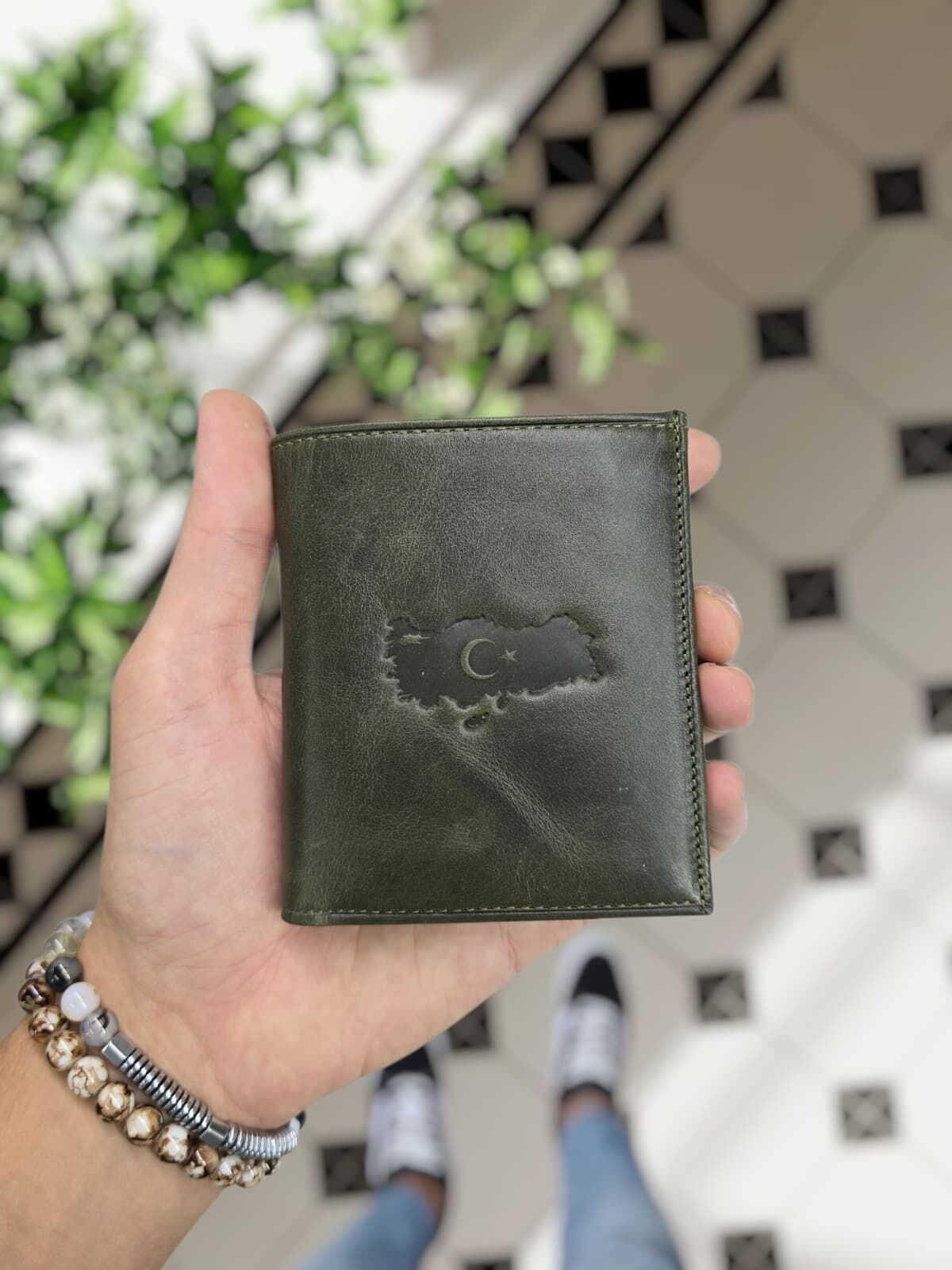 VİSSO 114 HAKİKİ DERİ ÇANTA İSME ÖZEL KADIN ERKEK ÇITIÇITLI FERMUARLI Yeşil Granada   TÜRKİYEM HARİTA LOGOLU