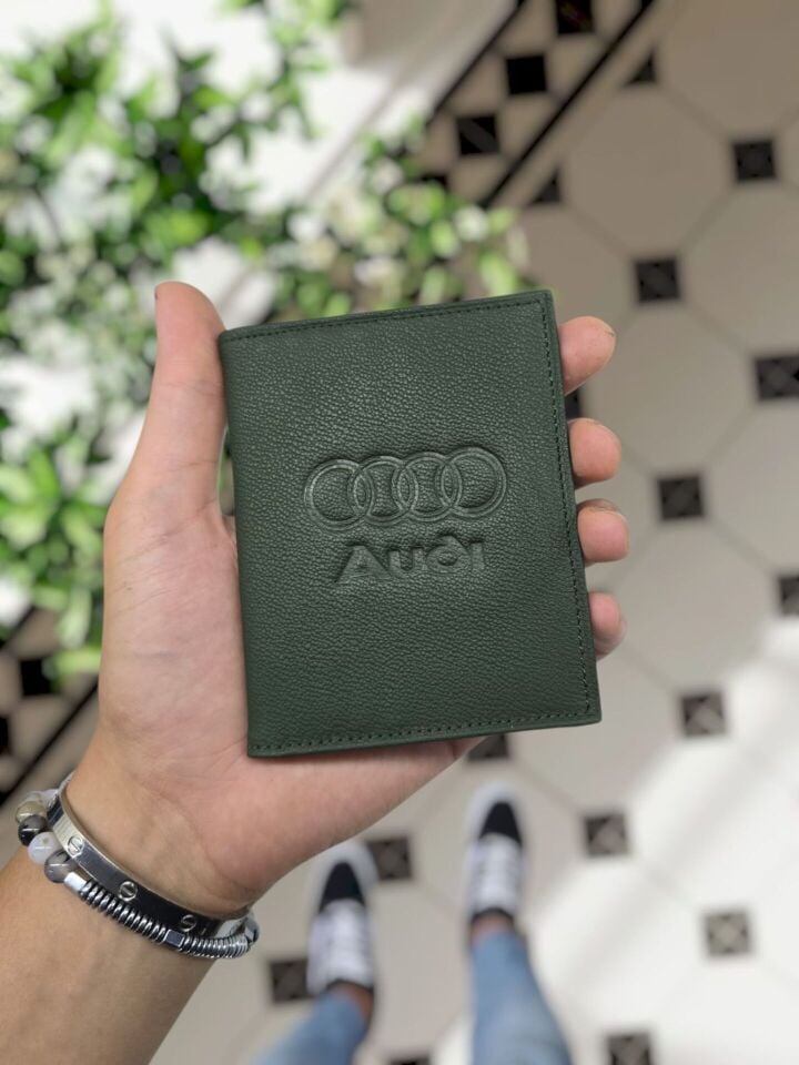 Audi VİSSO 1904 Hakiki Deri Araç Ruhsat Kılıfı İsme Özel Çanta Erkek Kadın Modeli AUDİ YEŞİL GUTTY