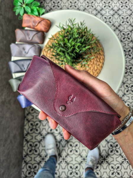 VİSSO 888 Hakiki Deri İsme Özel Deri Gözlük Kılıfı Bordo Crayz gözlük çanta