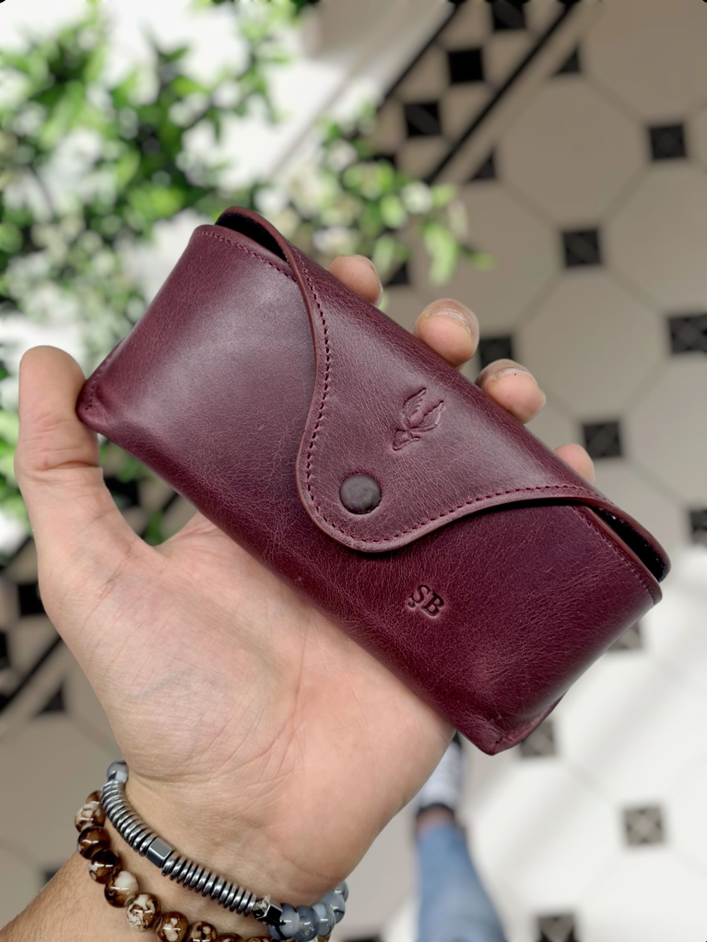 VİSSO 888 Hakiki Deri İsme Özel Deri Gözlük Kılıfı Bordo Crayz gözlük çanta