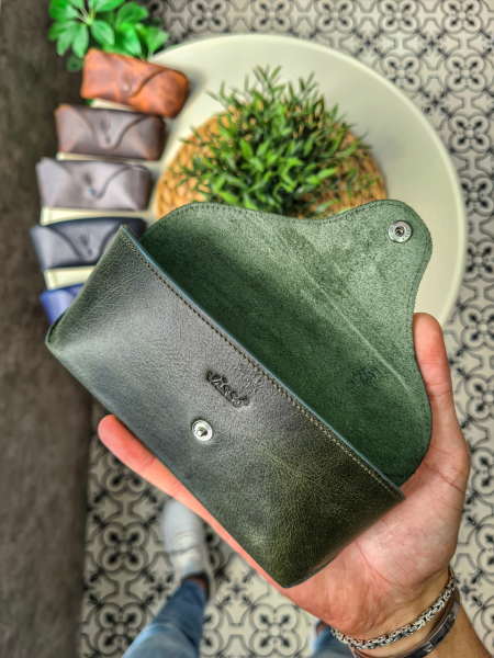 VİSSO 888 Hakiki Deri İsme Özel Deri Gözlük Kılıfı Yeşil Granada gözlük çanta