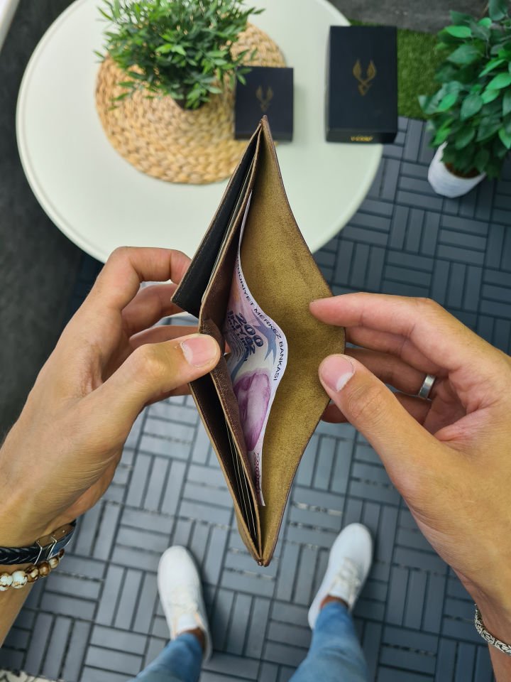 VİSSO 1236 HAKİKİ DERİ ÇANTA İSME ÖZEL  Jandarma ROZETLİ KAĞIT PARA VE KİMLİK BÖLMELİ ERKEK VE KADIN CÜZDAN Kahve Matrix