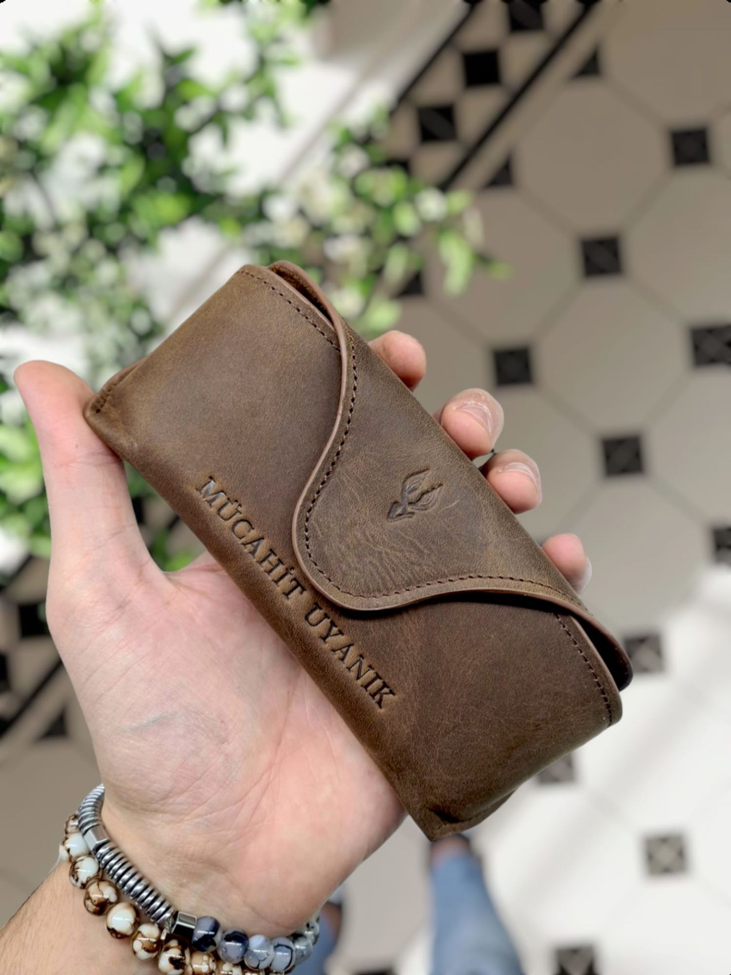 VİSSO 888 Hakiki Deri İsme Özel Deri Gözlük Kılıfı Kahve Matrix gözlük çanta