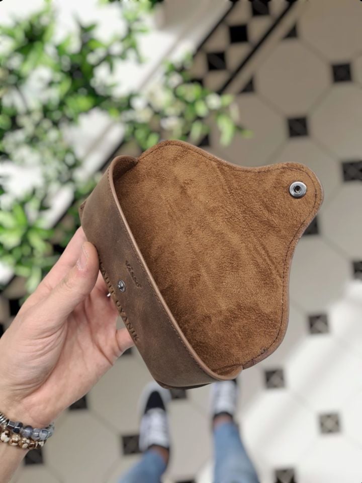 VİSSO 888 Hakiki Deri İsme Özel Deri Gözlük Kılıfı Kahve Matrix gözlük çanta