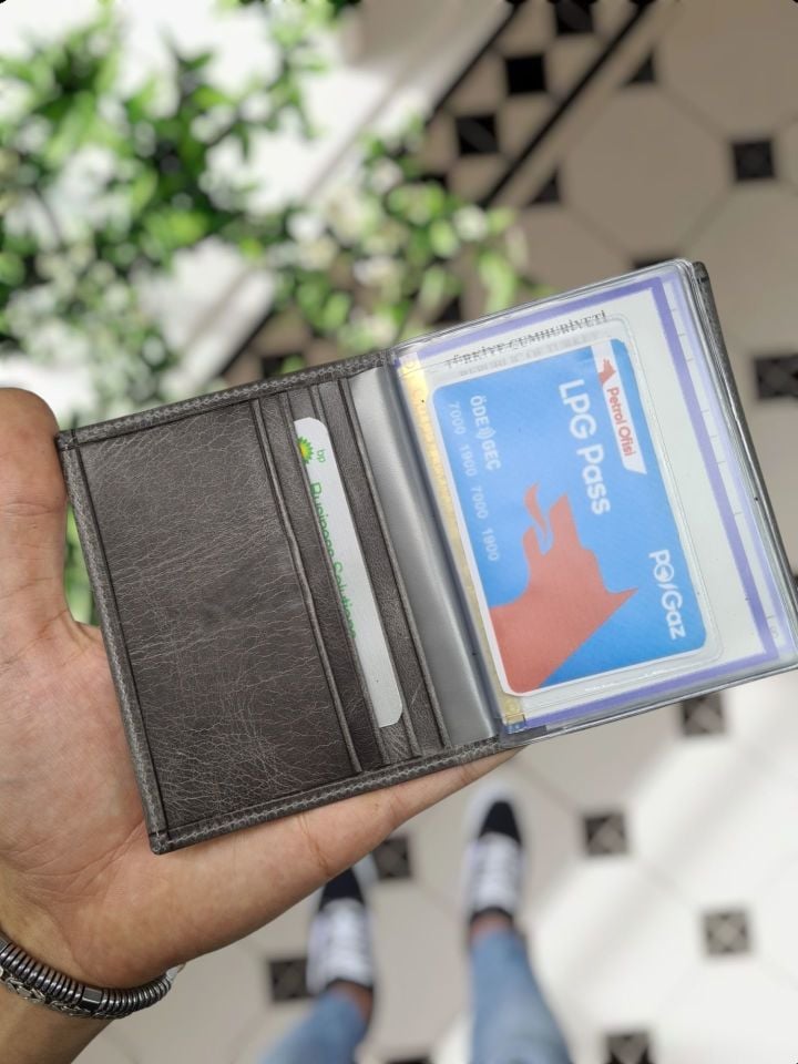 TESLA  VİSSO 1904 Hakiki Deri Araç Ruhsat Kılıf İsme Özel Çanta Erkek Kadın Modeli  TESLA  GRİ RENK