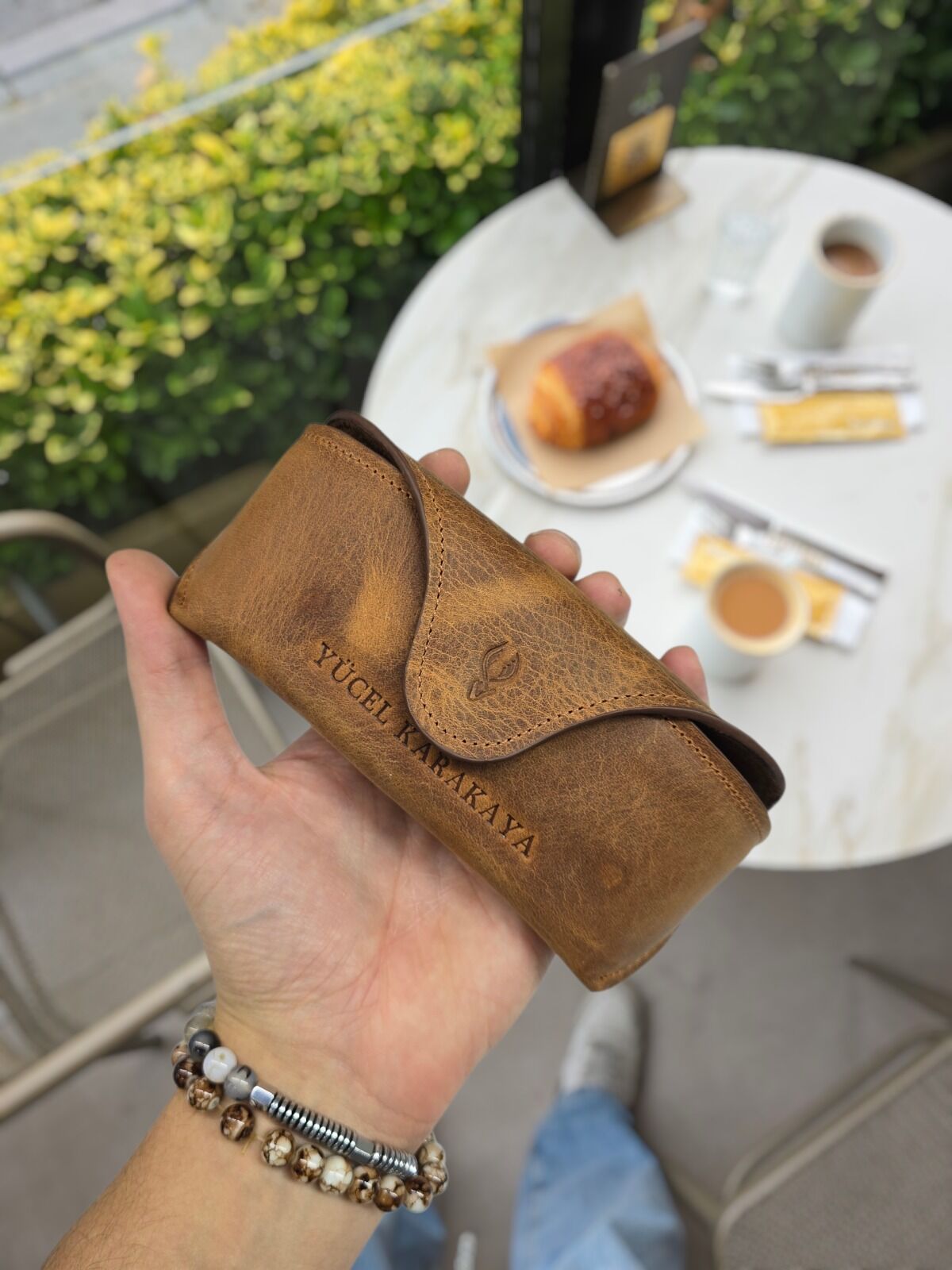 Visso 888 Kişiye Özel İsim Baskılı Hakiki Dana Derisi İçi Kadife Çıtçıtlı Kilit Kapak Hakiki Deri Gözlük Kılıfı - Çanta Unisex Fındık Matrix gözlük çanta