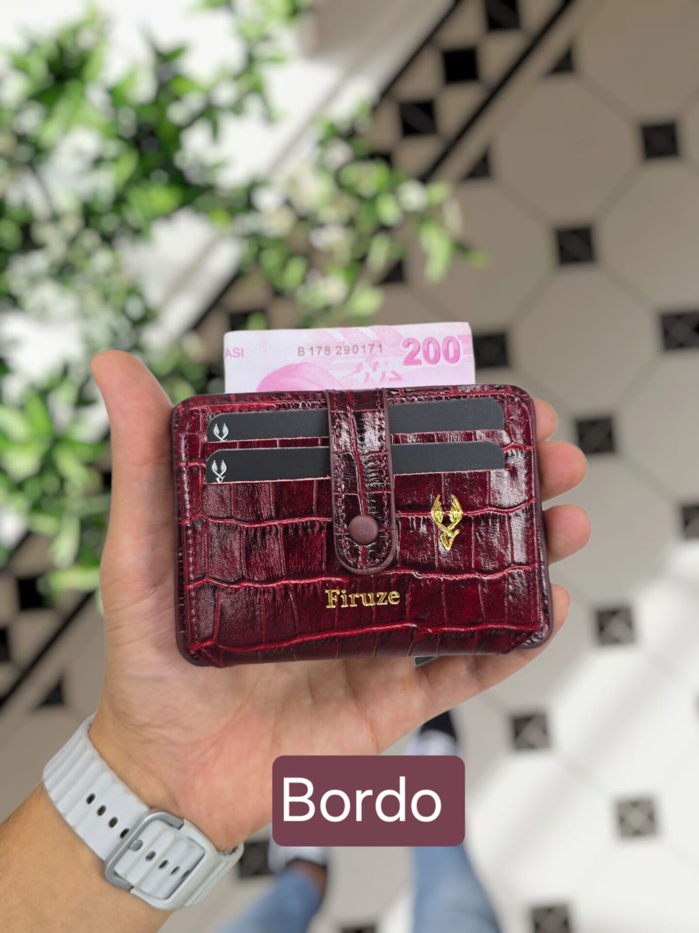 VİSSO 8600  Hakiki Deri Çıtçıtlı Akordeon Kartlık Akordeon Kimlik Bölmeli Kişiye İsme Özel Bay Bayan Çanta  Bordo Croco