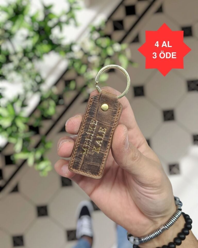 1020  Hakiki Deri Anahtarlık - Kişiye Özel Deri Anahtarlık Çanta  Eskitme kahve croco