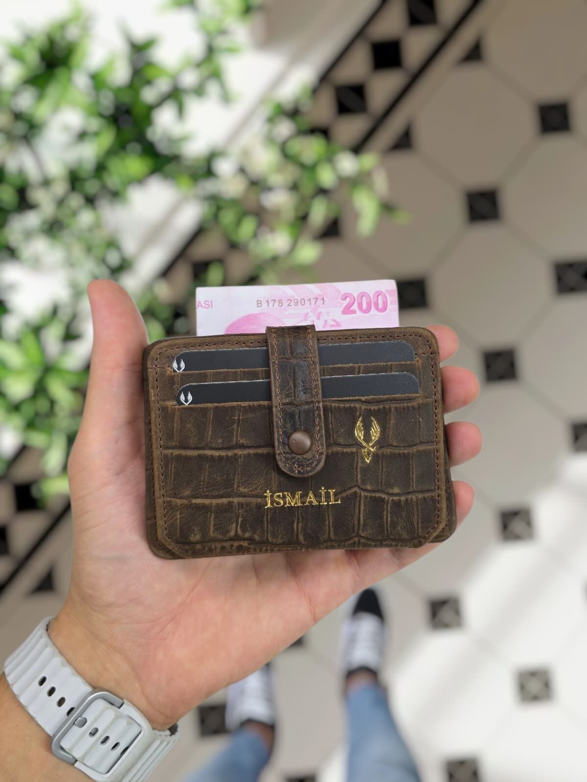 VİSSO 8600   Hakiki Deri Çıtçıtlı Akordeon Kartlık Akordeon Kimlik Bölmeli Kişiye İsme Özel Bay Bayan Çanta Eskitme Croco