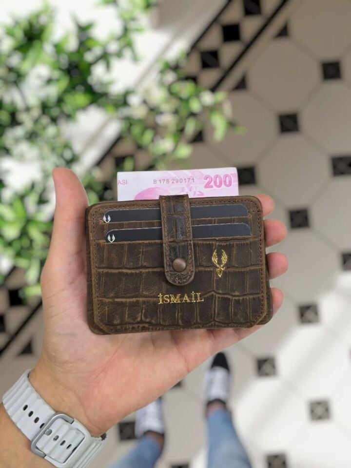 VİSSO 8600   Hakiki Deri Çıtçıtlı Akordeon Kartlık Akordeon Kimlik Bölmeli Kişiye İsme Özel Bay Bayan Çanta Eskitme Croco