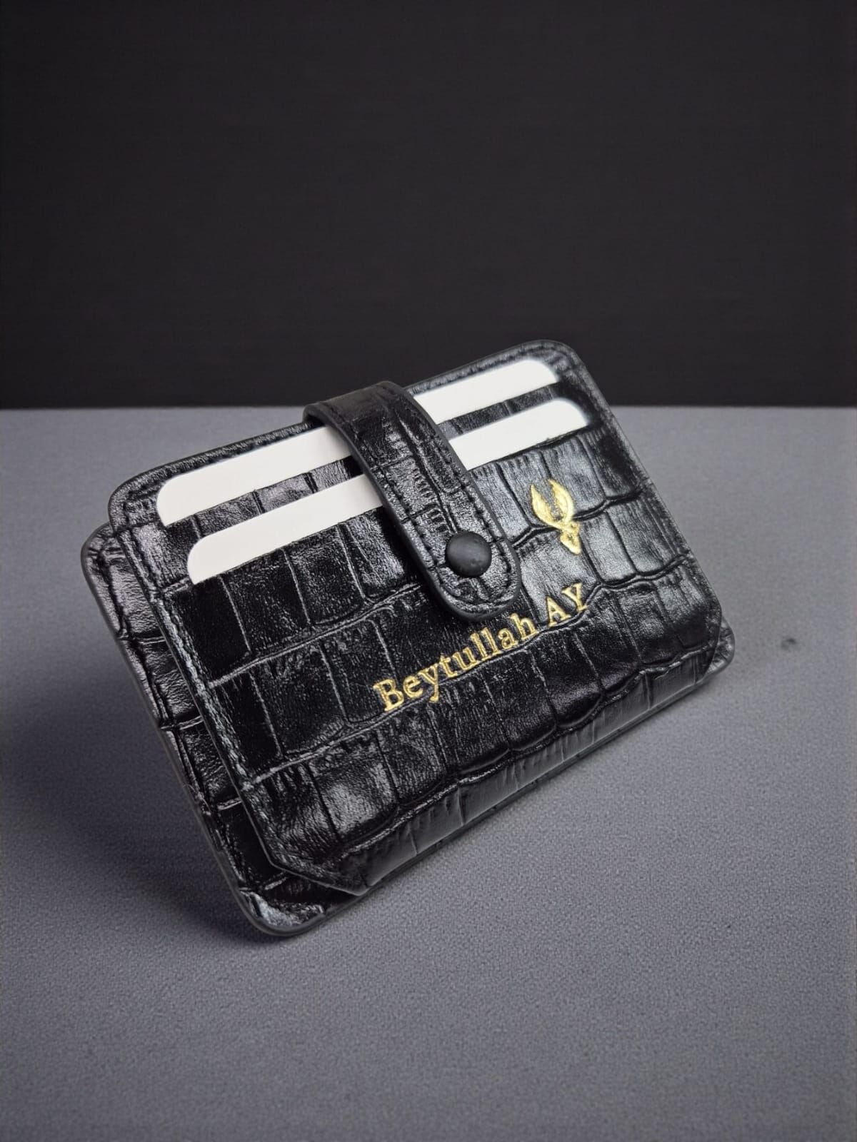 VİSSO 8600 Hakiki Deri Çıtçıtlı Akordeon Kartlık Akordeon Kimlik Bölmeli Kişiye İsme Özel Bay Bayan Çanta Siyah Croco