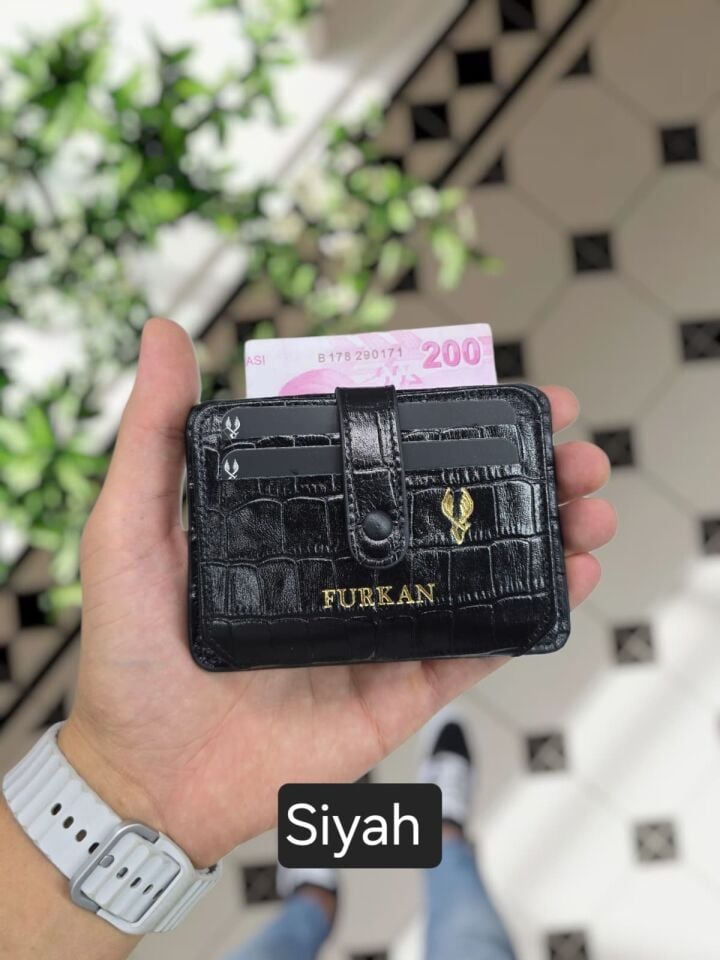 VİSSO 8600 Hakiki Deri Çıtçıtlı Akordeon Kartlık Akordeon Kimlik Bölmeli Kişiye İsme Özel Bay Bayan Çanta Siyah Croco