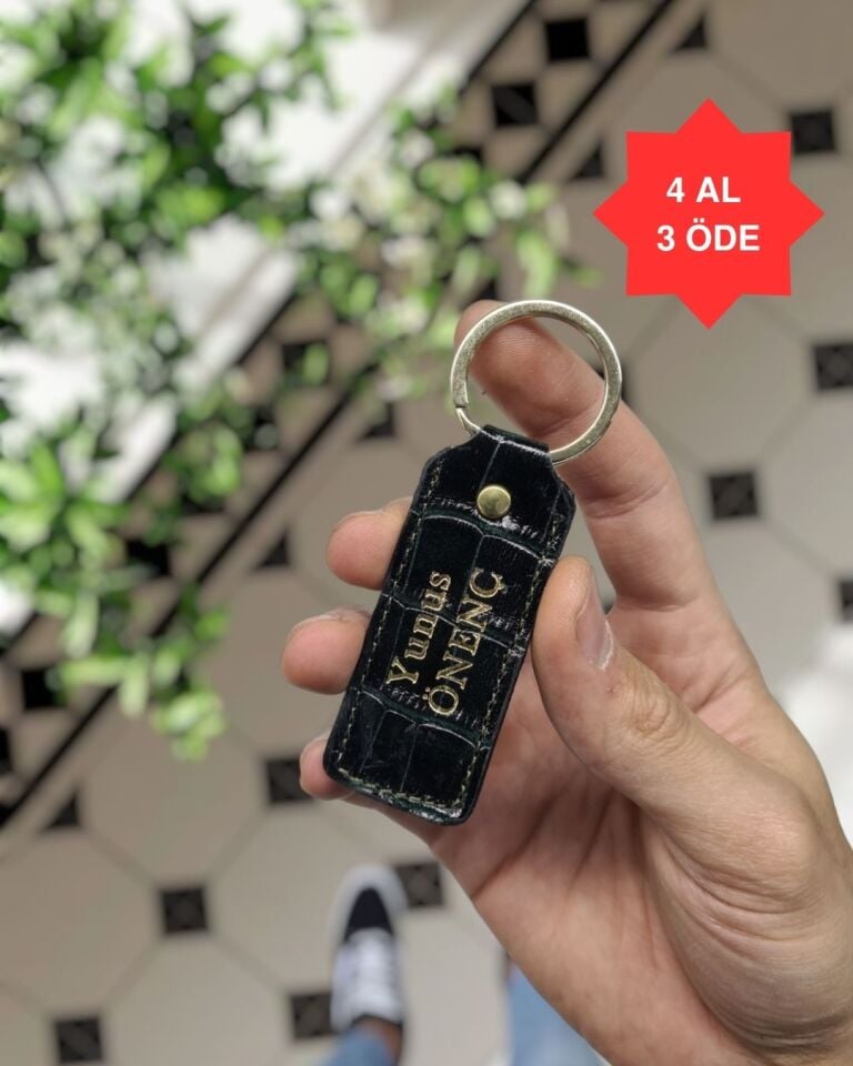 1020  Hakiki Deri Anahtarlık - Kişiye Özel Deri Anahtarlık Çanta  Yeşil Croco