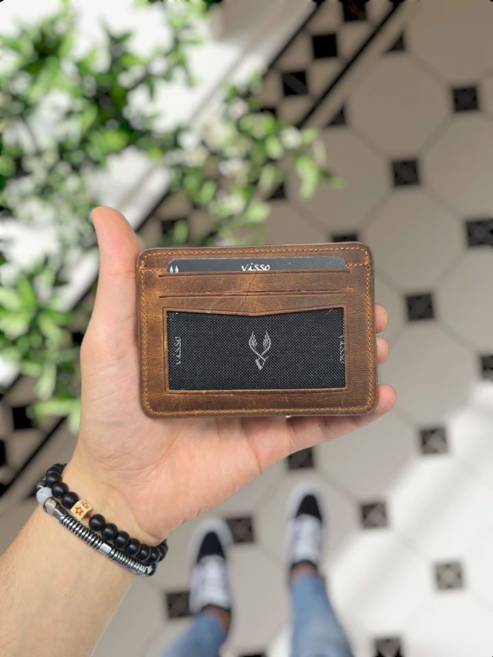 VİSSO 653 Hakiki Deri ÇANTA İSME ÖZEL Kağıt Para Bölmeli Kimlik Kart Gözlü FINDIK MATRİX- AÇIK KAHVERENK Deri ERKEK VE KADIN  Kredi Kartlık Cüzdan