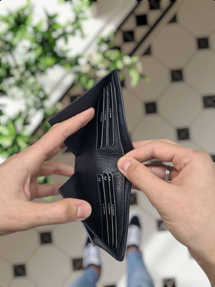 VİSSO 1236 Deniz Kuvvetleri Rozetli HAKİKİ DERİ ÇANTA İSME ÖZEL Deniz Kuvvetleri ROZETLİ KAĞIT PARA VE KİMLİK BÖLMELİ ERKEK VE KADIN CÜZDAN Siyah Gutty