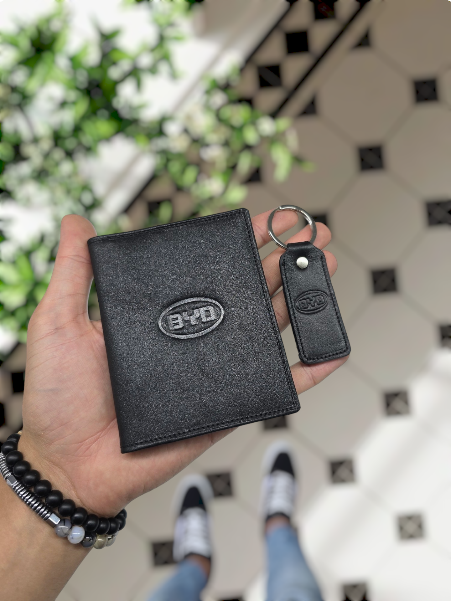 BYD  VİSSO 1904 Hakiki Deri Araç Ruhsat Kılıf İsme Özel Çanta Erkek Kadın Modeli BYD SİYAH GUTTY RENK + ANAHTARLIK