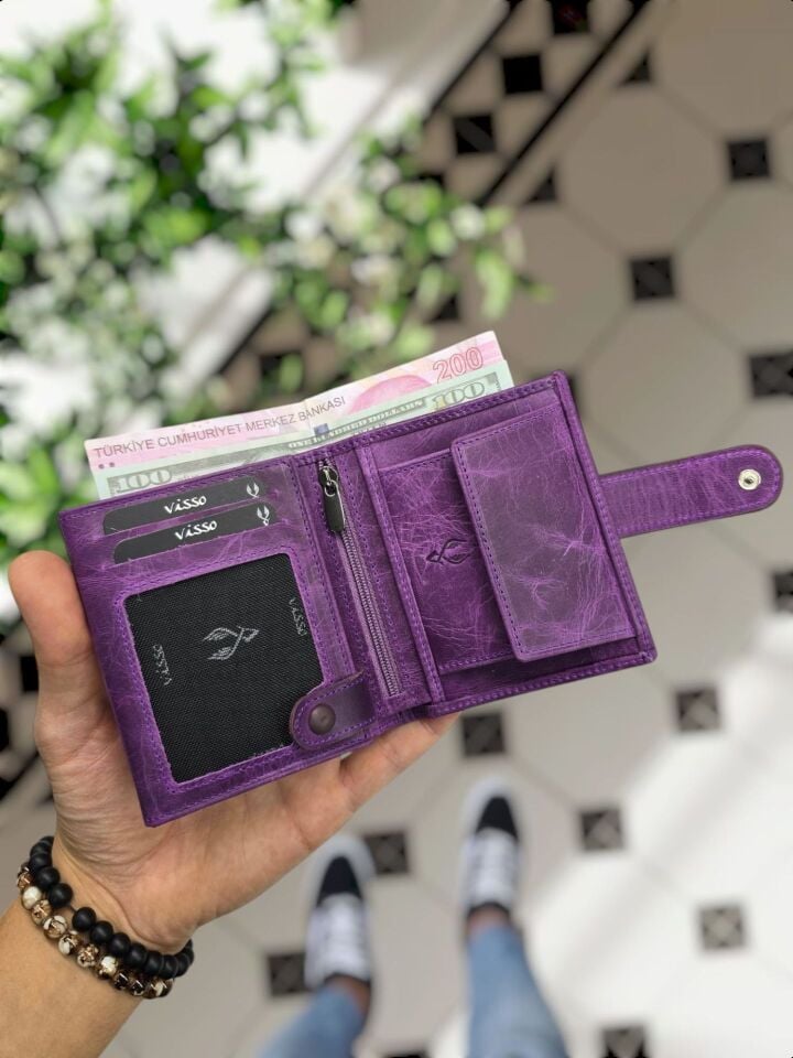 VİSSO 112 MOR RENK Cüzdan Fermuarlı Kişiye Özel İsim Baskılı Bozuk Para Cepli Dıştan Kilitli Çıtçıtlı Cüzdan Çanta Visso Gerçek Deri Ücretsiz Kargo VİSSO 112 Kadın Erkek Unisex Ve Anahtarlık