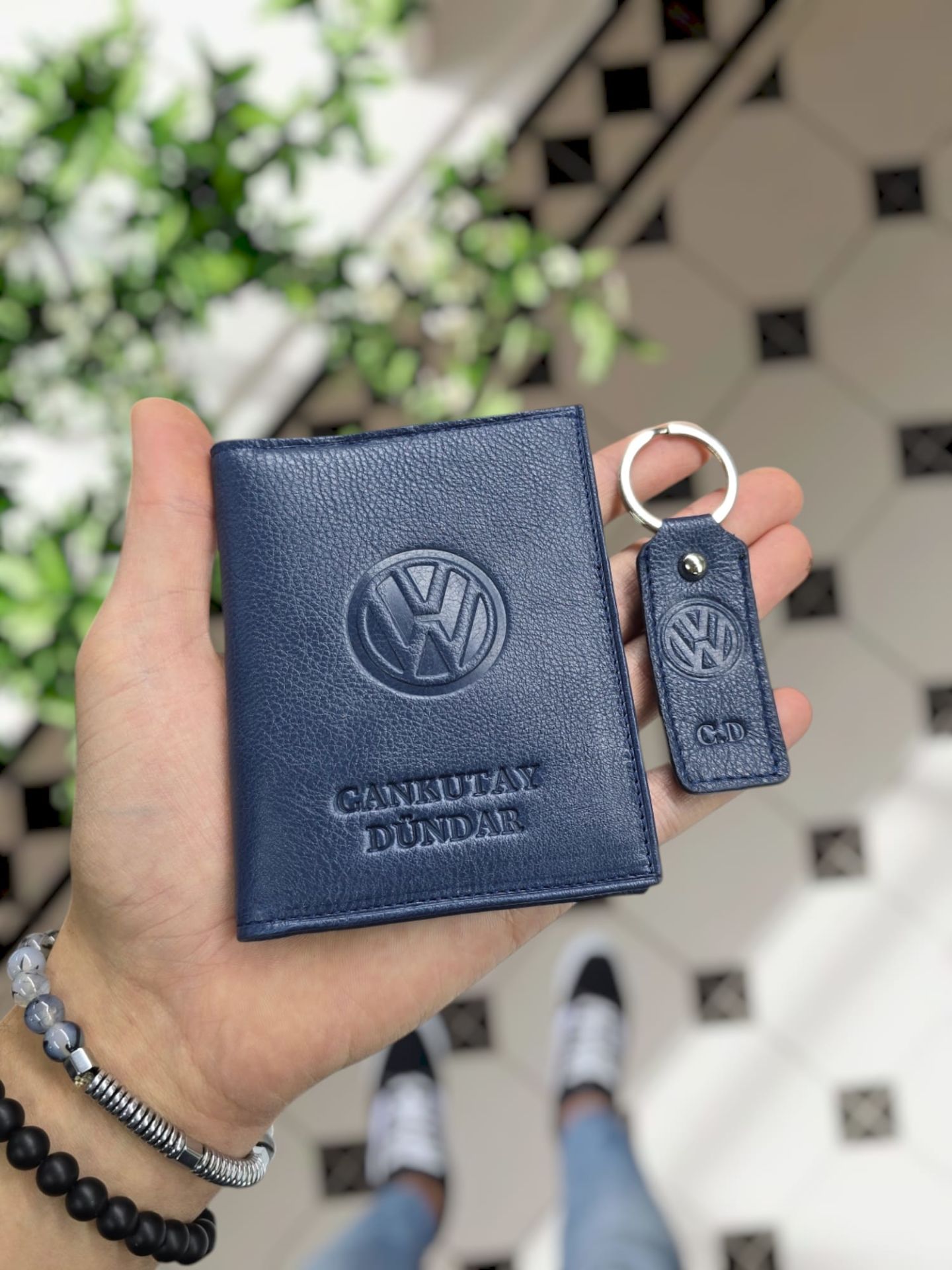 VOLSWAGEN VİSSO 1904 Hakiki Deri Araç Ruhsat Kılıf İsme Özel Çanta Erkek Kadın Modeli VOLSWAGEN LACİVERT RENK DERİ + ANAHTARLIK