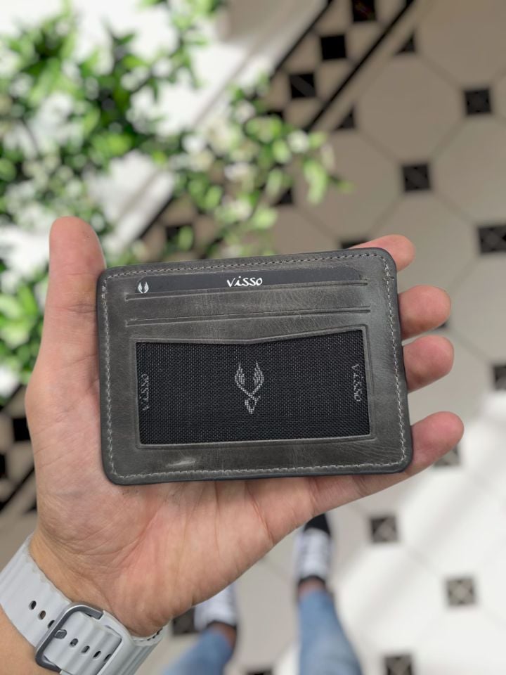 VİSSO 653 Hakiki Deri ÇANTA İSME ÖZEL Kağıt Para Bölmeli Kimlik Kart Gözlü GRİ RENK DERİ ERKEK VE KADIN  Kredi Kartlık Cüzdan