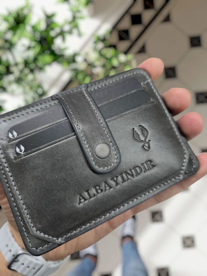 VİSSO 653 Hakiki Deri ÇANTA İSME ÖZEL Kağıt Para Bölmeli Kimlik Kart Gözlü GRİ RENK DERİ ERKEK VE KADIN  Kredi Kartlık Cüzdan