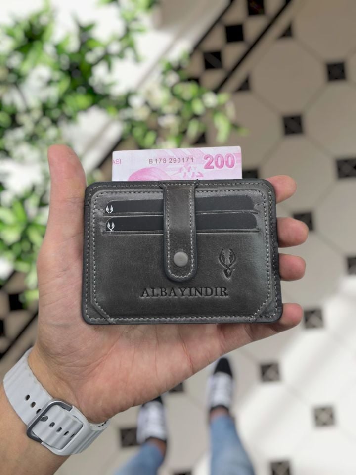 VİSSO 653 Hakiki Deri ÇANTA İSME ÖZEL Kağıt Para Bölmeli Kimlik Kart Gözlü GRİ RENK DERİ ERKEK VE KADIN  Kredi Kartlık Cüzdan