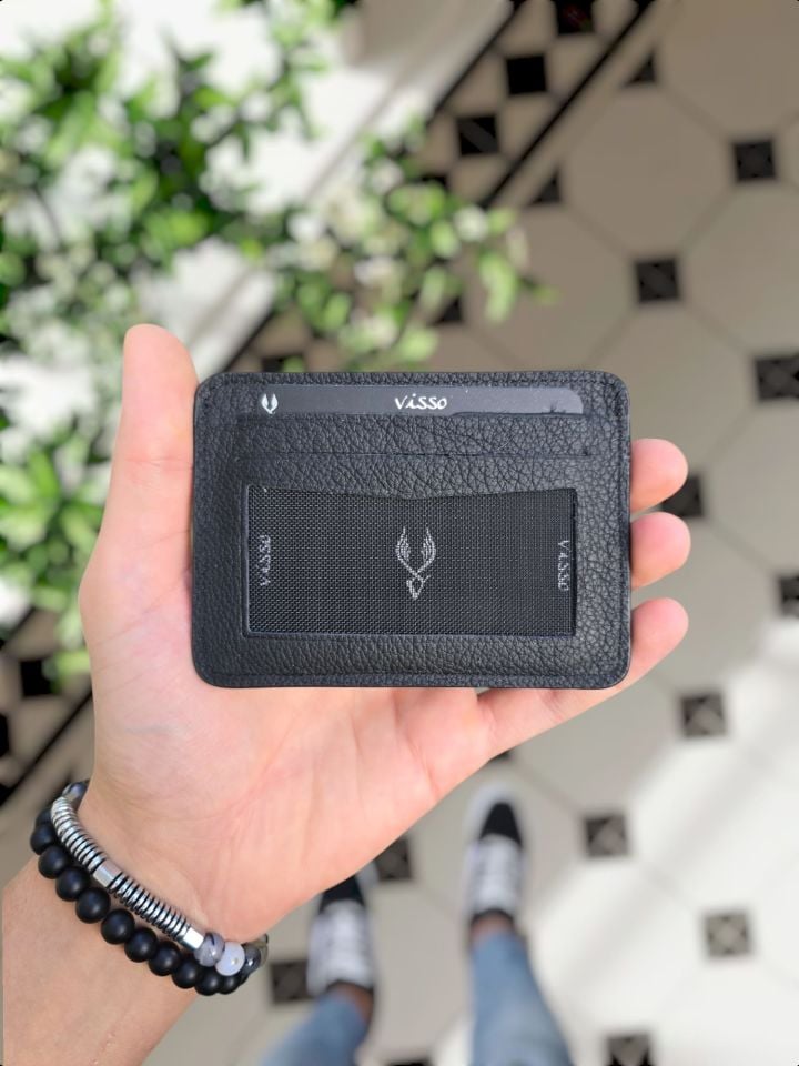 VİSSO 653 Hakiki Deri ÇANTA İSME ÖZEL Kağıt Para Bölmeli Kimlik Kart Gözlü SİYAH DERİ ERKEK VE KADIN  Kredi Kartlık Cüzdan