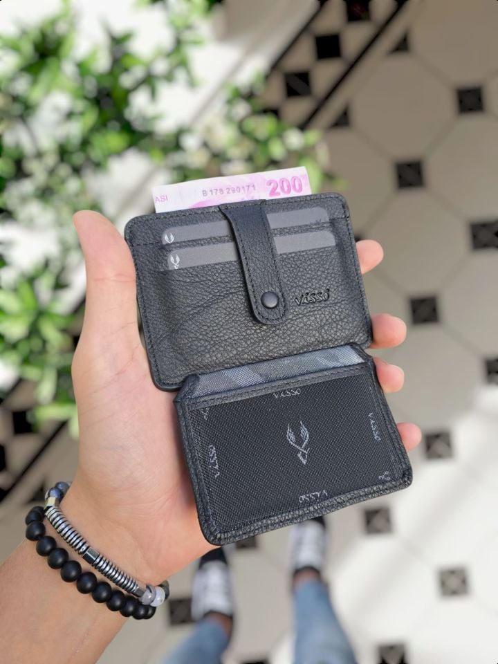 VİSSO 653 Hakiki Deri ÇANTA İSME ÖZEL Kağıt Para Bölmeli Kimlik Kart Gözlü SİYAH DERİ ERKEK VE KADIN  Kredi Kartlık Cüzdan