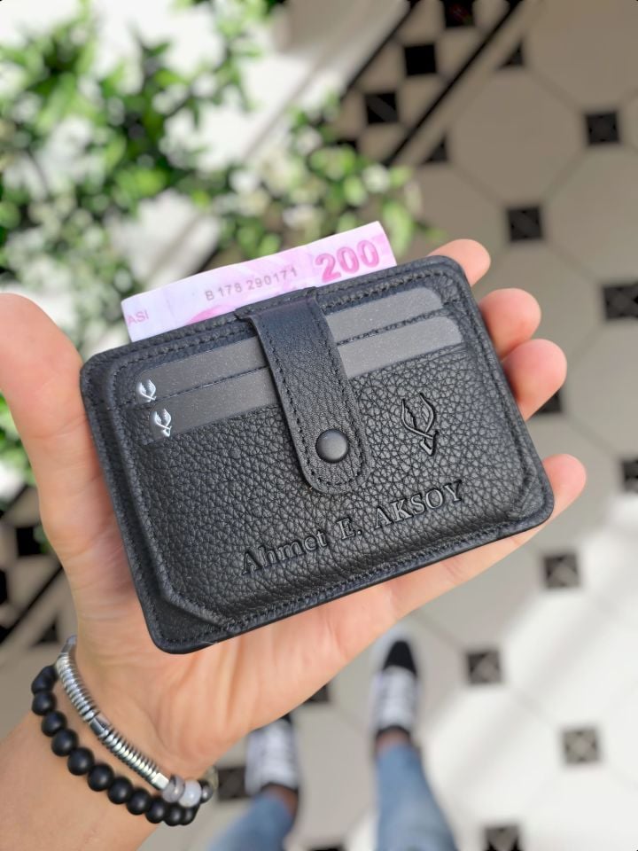 VİSSO 653 Hakiki Deri ÇANTA İSME ÖZEL Kağıt Para Bölmeli Kimlik Kart Gözlü SİYAH DERİ ERKEK VE KADIN  Kredi Kartlık Cüzdan