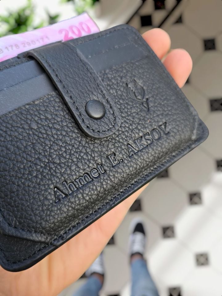 VİSSO 653 Hakiki Deri ÇANTA İSME ÖZEL Kağıt Para Bölmeli Kimlik Kart Gözlü SİYAH DERİ ERKEK VE KADIN  Kredi Kartlık Cüzdan