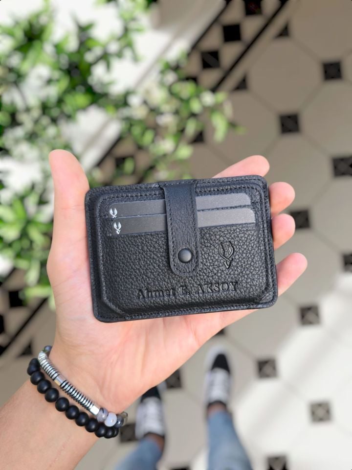 VİSSO 653 Hakiki Deri ÇANTA İSME ÖZEL Kağıt Para Bölmeli Kimlik Kart Gözlü SİYAH DERİ ERKEK VE KADIN  Kredi Kartlık Cüzdan