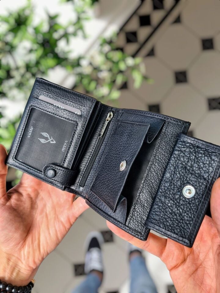 VİSSO 112 SİYAH RENK Kadın & Erkek Cüzdanı Ve Anahtarlık Çıtçıtlı Fermuarlı Kişiye Özel İsim Baskılı Bozuk Para Cepli Dıştan Kilitli Çıtçıtlı Cüzdan Çanta Visso Gerçek Deri Ücretsiz Kargo Unisex