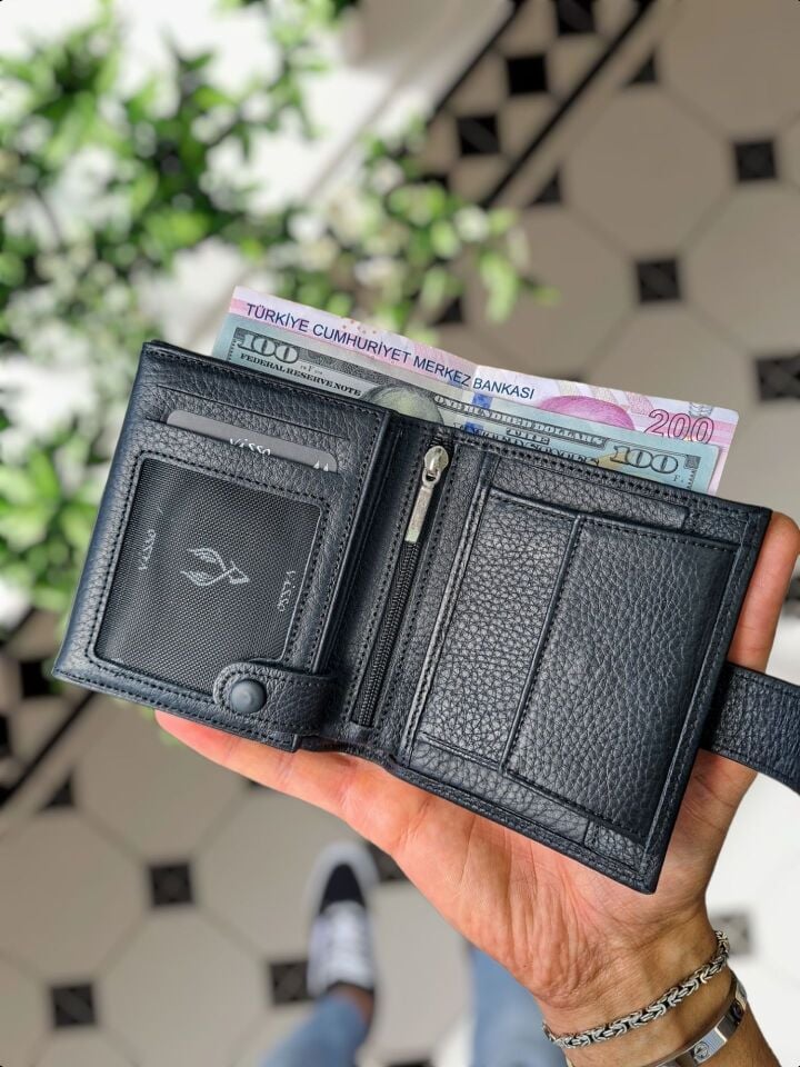 VİSSO 112 SİYAH RENK Kadın & Erkek Cüzdanı Ve Anahtarlık Çıtçıtlı Fermuarlı Kişiye Özel İsim Baskılı Bozuk Para Cepli Dıştan Kilitli Çıtçıtlı Cüzdan Çanta Visso Gerçek Deri Ücretsiz Kargo Unisex