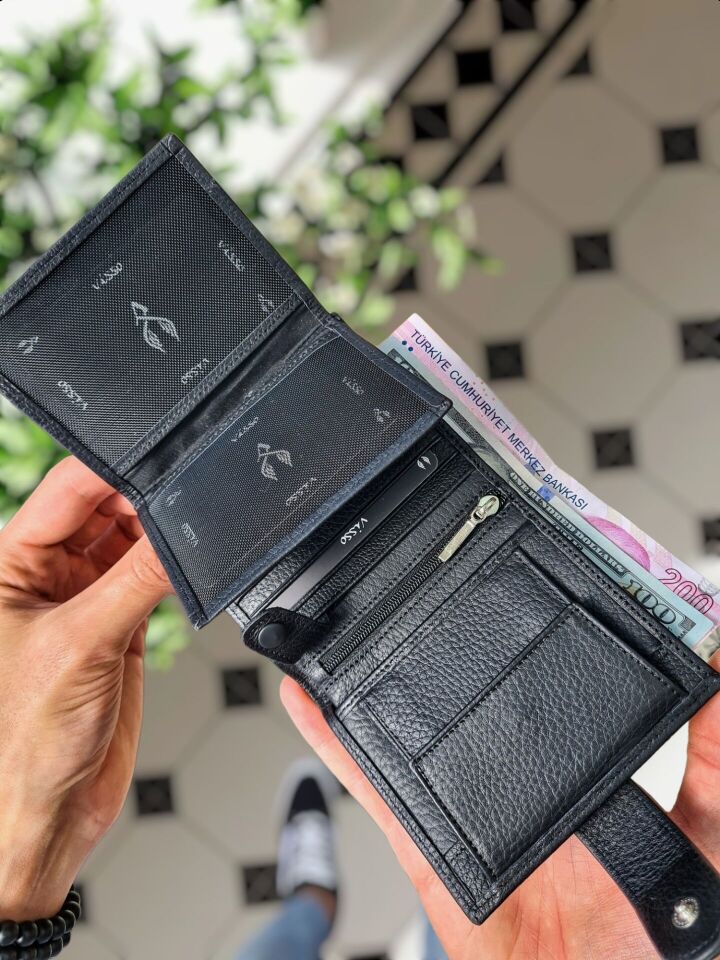 VİSSO 112 SİYAH RENK Kadın & Erkek Cüzdanı Ve Anahtarlık Çıtçıtlı Fermuarlı Kişiye Özel İsim Baskılı Bozuk Para Cepli Dıştan Kilitli Çıtçıtlı Cüzdan Çanta Visso Gerçek Deri Ücretsiz Kargo Unisex