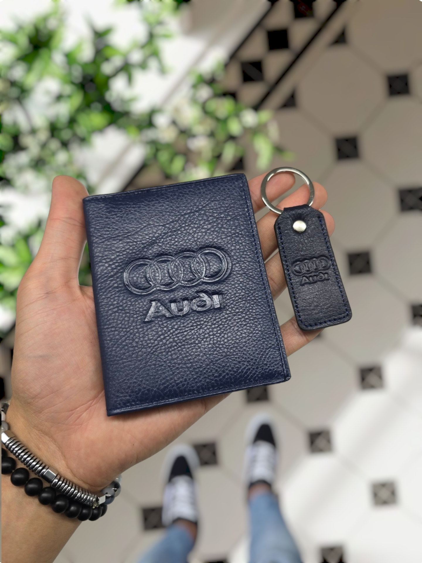AUDİ VİSSO 1904 Hakiki Deri Araç Ruhsat Kılıf İsme Özel Çanta Erkek Kadın Modeli   AUDİ   LACİVERT  DERİ + ANAHTARLIK