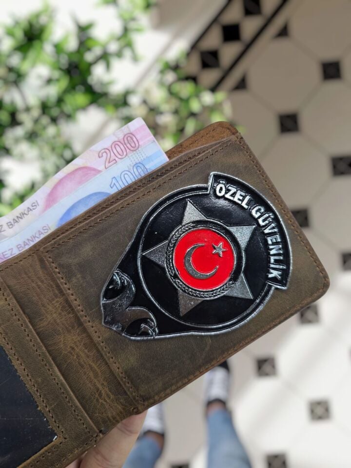 VİSSO 1236 HAKİKİ DERİ ÇANTA İSME ÖZEL Özel Güvenlik ROZETLİ KAĞIT PARA VE KİMLİK BÖLMELİ ERKEK VE KADIN CÜZDAN Kahve Matrix