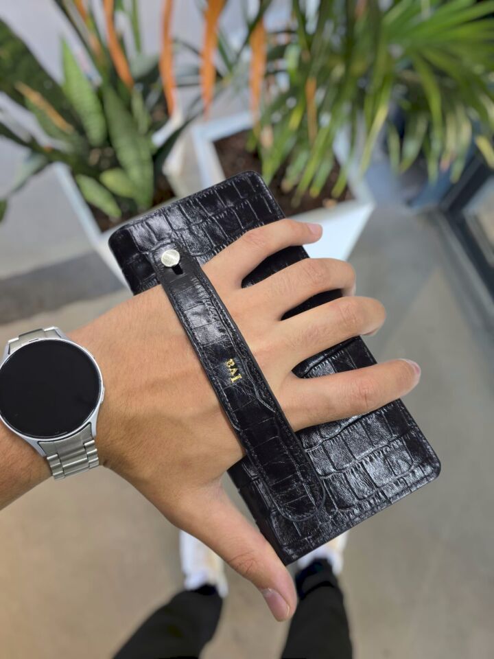 VİSSO 701 HAKİKİ ORİNAL DERİ ÇANTA Siyah Croco RENK ÇOK KARTLIK KAPASİTELİ TELEFON BÖLMELİ ÇITÇITLI KADIN VE ERKEK CÜZDAN EL ÇANTASI MODEL