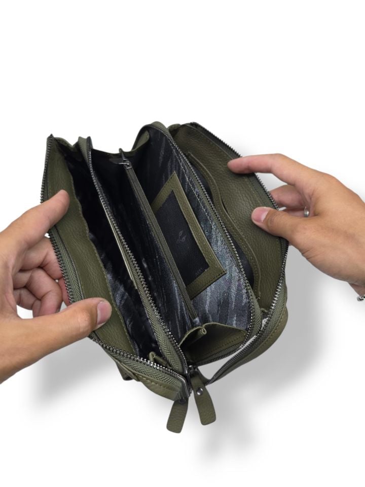 VİSSO 457 Hakiki Deri Fermuarlı  El Çantası YEŞİL Renk Deri Çanta Unisex Elde Taşınabilen Mıknatıs Cep Telefonu Cepli Kredi Kart Bölmeli Çanta  AÇIK YEŞİL